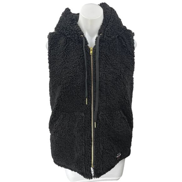Adam Selman Black Sleeveless Teddy Fleece Sherpa Zip Hooded Vest Coat Jacket S - Picture 1 of 5